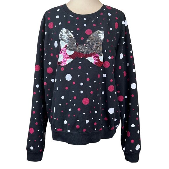 Disney Parks Black Pink Flip Sequin Minnie Bow Sweatshirt Size XXL - Picture 2 of 8